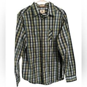 Life Khaki Men's L slim-fit‎ Turquoise Lime Plaid Button Down Shirt
